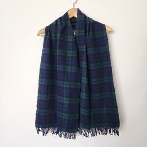 Vtg 90s Plaid Scarf Fringe Green Blue Men's Cozy Winter Preppy‎ Check 12 x 60
